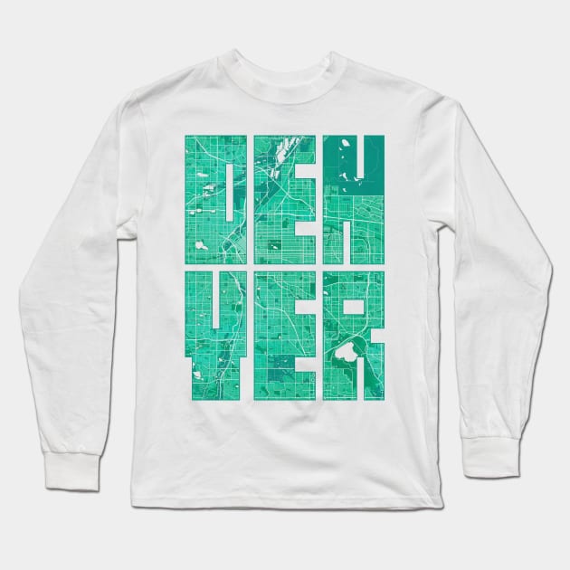 Denver, USA City Map Typography - Watercolor Long Sleeve T-Shirt by deMAP Studio